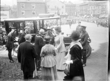 Royal Visit, King George V and Queen Mary, Town Hall, Dewsbury. Mayor greeting the King & Queen.