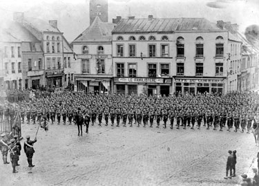 Kings Own Yorkshire Light Infantry on parade, Dieppe, France