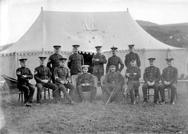 Kings Own Yorkshire Light Infantry group sergeants outside tent