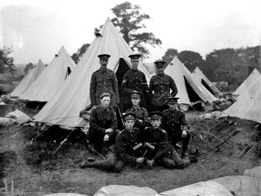 Kings Own yorkshire Light Infantry. Group of soldiers outside tent