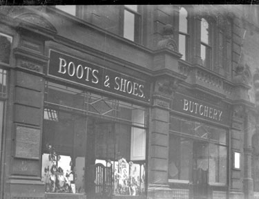 Boots and Shoes shop and Butchers, Dewsbury