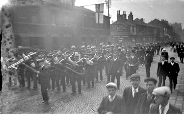 Procession with brass band, Dewsbury