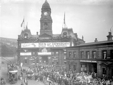 War Recruitment Campaign, Town Hall and Lancashire & Yorkshire Railway Station, Market Place, Dewsbury