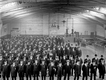 British Legion, preparing for parade, inside hall