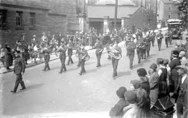 Military Band in front of funeral cortege, Dewsbury?