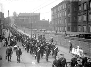 Military procession, Halifax Road, Dewsbury