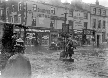 Flood in Market Place, Dewsbury