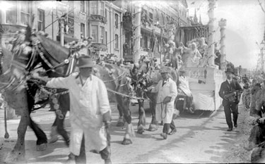 Whitsuntide procession with large float, Dewsbury