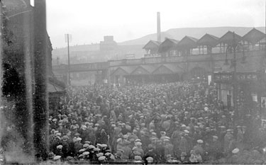 Crowd outside Dewsbury Railway Station
