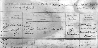 Baptism certificate for Charlotte Bronte, 1816