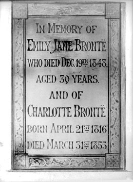 Brass Plate in Haworth Church in memory of Emily and Charlotte Bronte