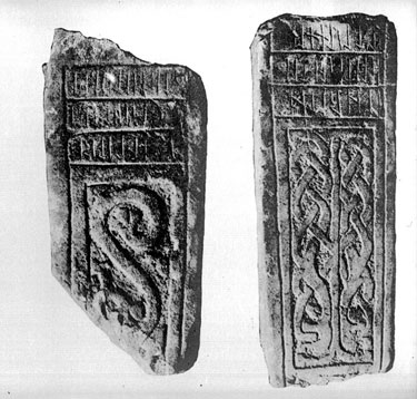 Runic Stones at Thornhill Church copied from Yorskhire Archaelogical Programme of Excavation