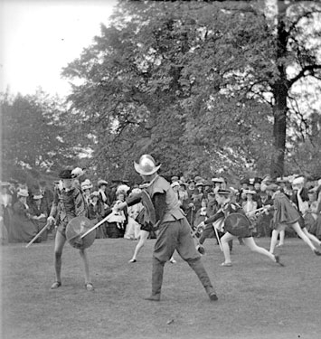 People in grounds of Woodsome Hall - children from King James' Grammar School