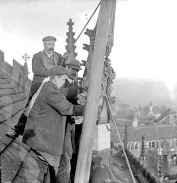 Men on Almondbury Church Roof