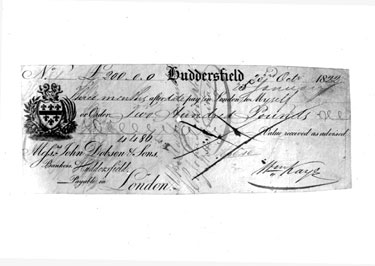 Huddersfield Banknote, ?200, 23rd October 1822, John Dobson & Sons