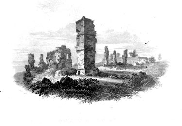 Ruins of Howley Hall, illustration from Whitaker's Loidis and Elmete