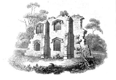 Ruins of the House of the Saviles at Thornhill from Whitaker's Loidis and Elmete