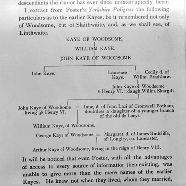 Family Tree of the Kayes from page 50 of History of Colne Valley