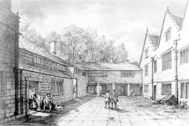 Woodsome Hall Courtyard, from engraving by W Cowen