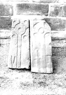 Old Stones at East end of Almondbury Church, supposed to be parts of coffin lids