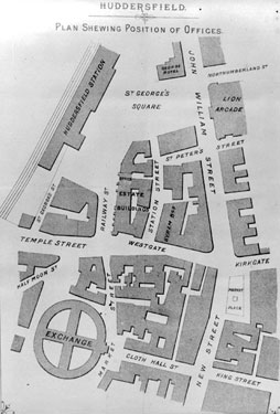 Map of Huddersfield, 1882, showing position of Offices