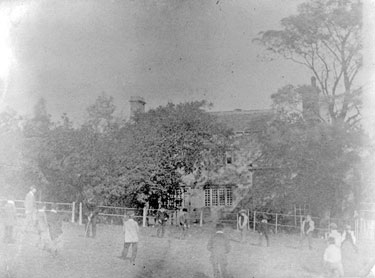 Almondbury Grammar School in 1858, Reverend A Easther batting, from photograph