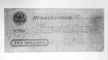 Huddersfield Commercial Bank five shilling note dated 08/05/1800