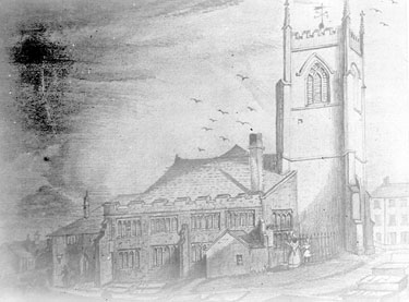 The Parish Church of St Peter's, Huddersfield, prior to 1836.