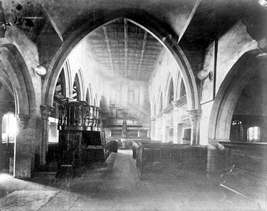 Almondbury church prior to restoration in 1872-77 taken from photograph