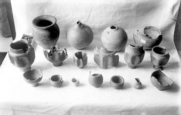 Pottery found at the Roman Fort at Slack, Outlane, Huddersfield. Presented to the Tolson Memorial Museum by the Wakefield Corporation