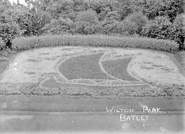Flowerbed in the design of a Viking long ship, Wilton Park, Batley.