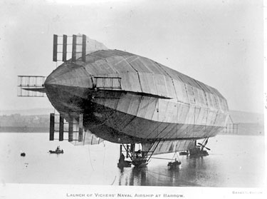 Launch of Vickers Naval Airship at Barrow, from photograph