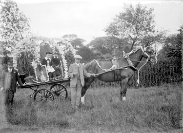 Decorated horse and cart with children, Alexandra Day
