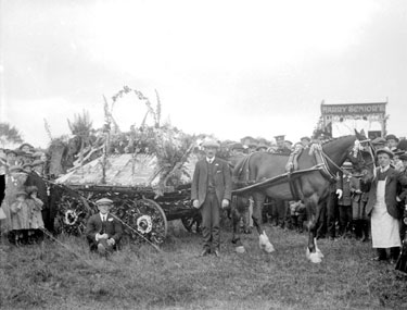 Horse and Cart decorated for Alexandra Day with crowds