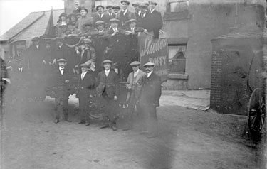 Lorry, Slades Toffy, with group of men