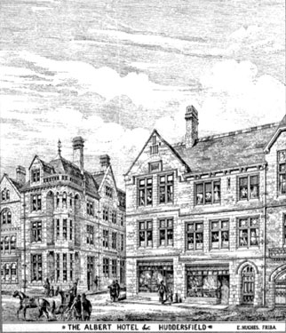 Drawing of Albert Hotel, 1880s, Huddersfield