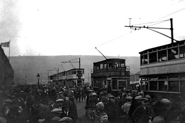 Football crowds and trams, Leeds Road, Huddersfield