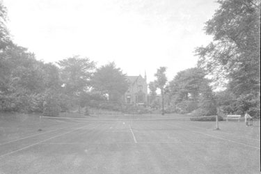 Mrs Heaton's garden and tennis court