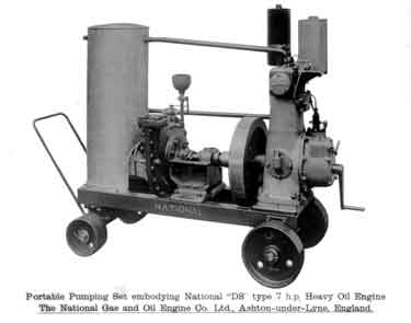 Thomas Broadbent & Sons Ltd: Portable Pumping set embodying National 'DS' type 7 b.h.p. Heavy Oil Engine, The National Gas & Oil Engine Co Ltd, Ashton-under-Lyne, England