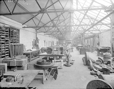 Thomas Broadbent & Sons: pattern shop showing wooden patterns for castings