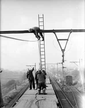 Electrification of railway by workmen, South Yorkshire