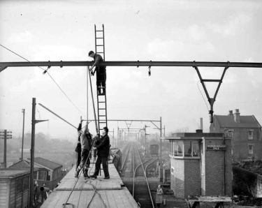 Electrification of railway by workmen, Worsborough Dale, South Yorkshire