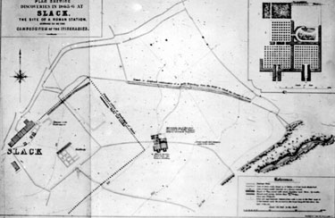 Roman Fort, Slack, plan showing discoveries of 1885 - 86