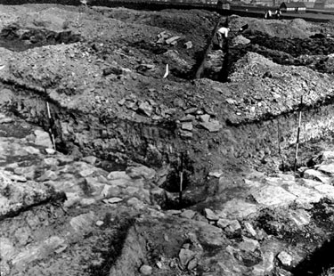 Roman Fort, Slack, east side of south gate, rods in postholes
