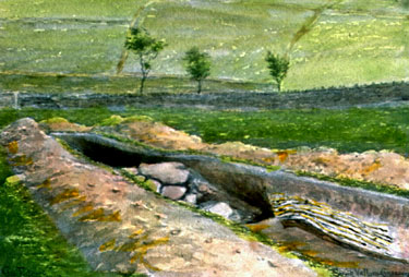 Roman Camp, Slack, south rampart, from G. T. Lowe's sketch 1913