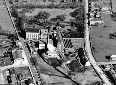 Aerial view of Beanlands Mill, Spring Grove Mills, Clayton West: from left J Booth, A Monkman, J White, J Allott, L Naylor, M Wild, P Dickinson, D Weatherall