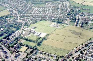 Aerial view of Golcar Nursery, Infants & Junior School, Manor Road, Golcar, showing Swallow Lane left and Leymoor Road top