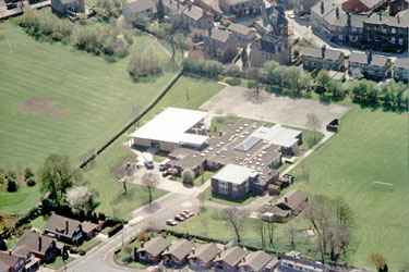 Aerial view of Crowlees Junior & Infants School, Springfield Park, Mirfield
