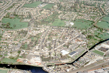 Aerial view of Littlemoor, Mirfield, showing Calder & Hebble Canal at bottom