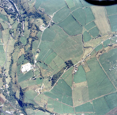 Aerial view of Slaithwaite Moor including Surat Road (right of centre) leading to Highfield Road (bottom left up to top right)